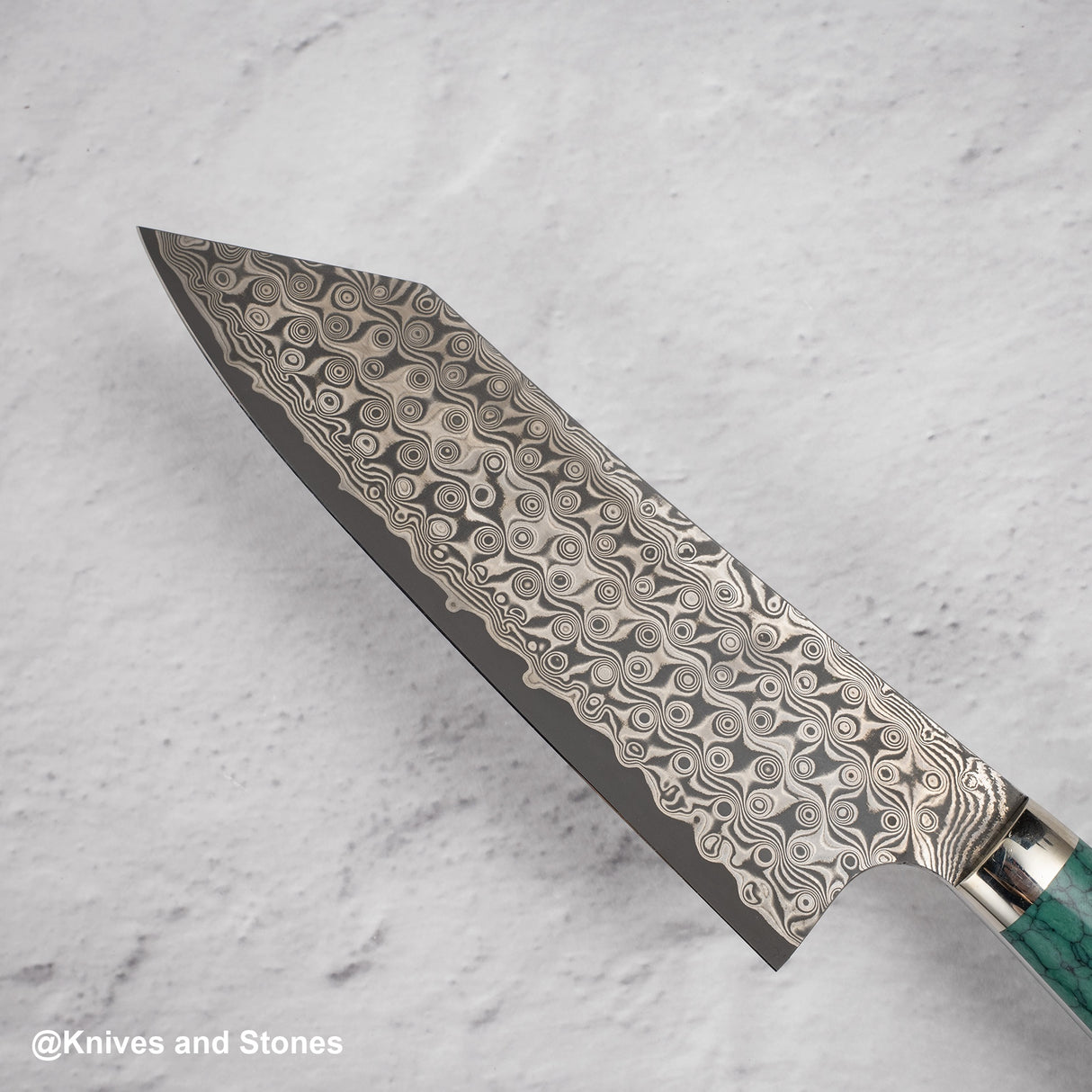 Nigara Anmon (暗紋) SG2 Raindrop Damascus Bunka 180mm Western Green Turquosie