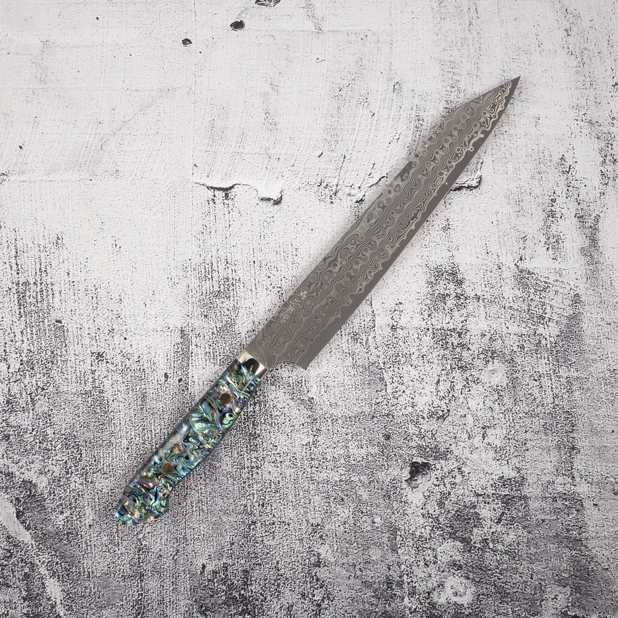 Nigara Anmon (暗紋) SG2 Raindrop Damascus K-tip Sujihiki 240mm Mother-of-peral Western