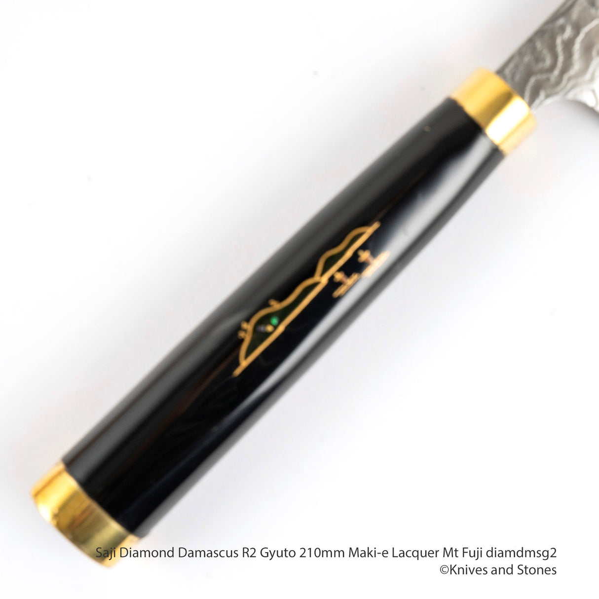 Saji R2 Diamond Damascus Gyuto 210mm, Mt Fuji Maki-e Lacquered Saya and Handle Set
