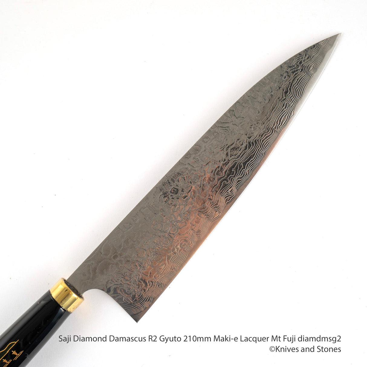 Saji R2 Diamond Damascus Gyuto 210mm, Mt Fuji Maki-e Lacquered Saya and Handle Set