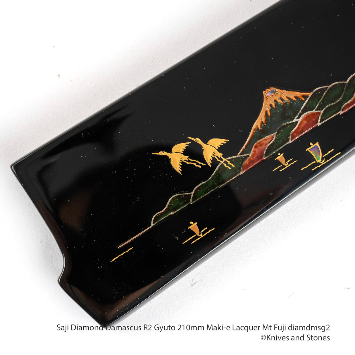Saji R2 Diamond Damascus Gyuto 210mm, Mt Fuji Maki-e Lacquered Saya and Handle Set