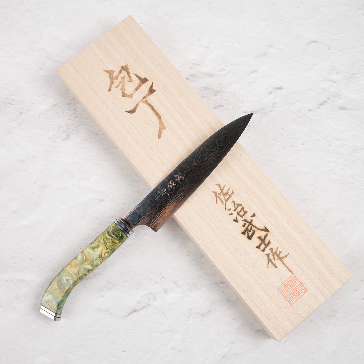 EOFY2025 SPECIAL: Saji VG10 Rainbow Damascus Petty 130mm with Cosmic Swirl Handle