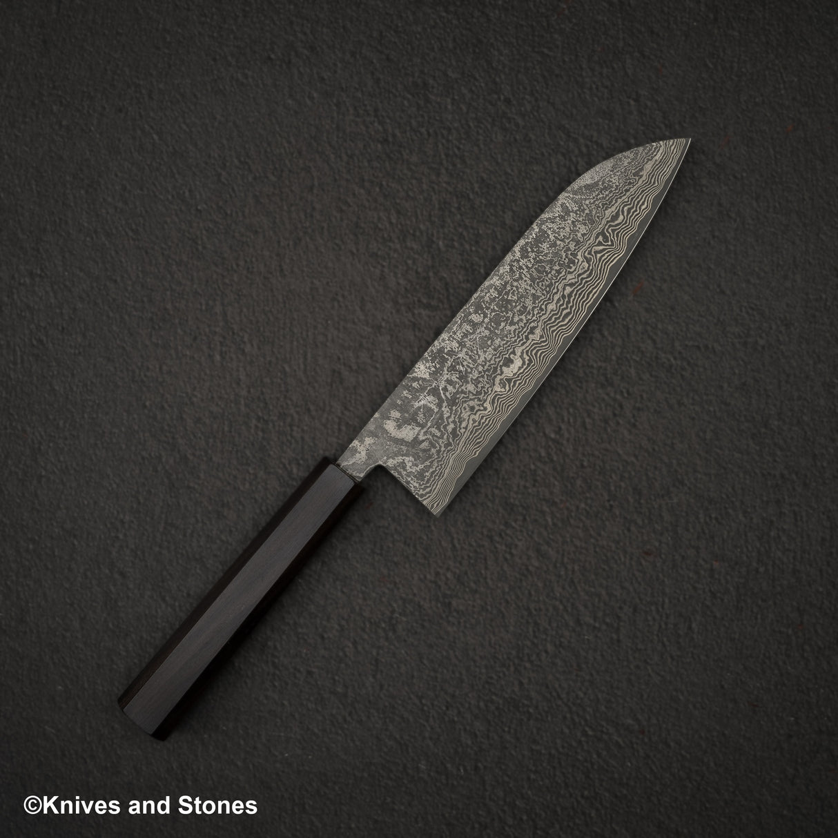 Shiro Kamo Kurokumo SG2 Black Damascus Santoku 170mm Ebony