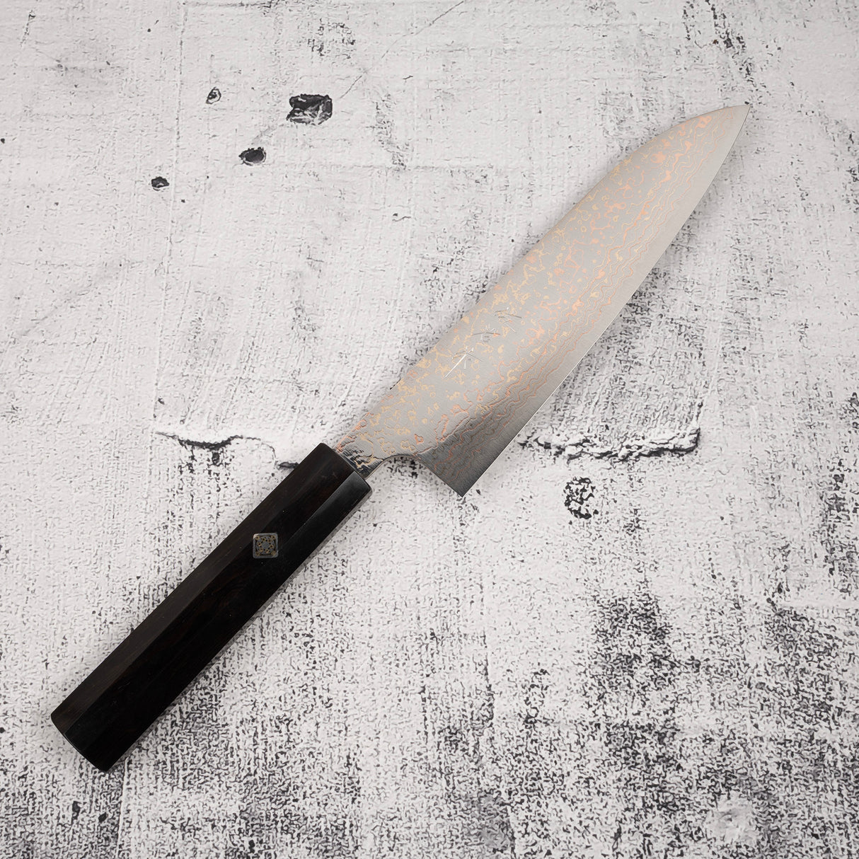 Takeshi Saji VG10 Rainbow Damascus Gyuto 180mm Ebony Handle Mosaic Pin