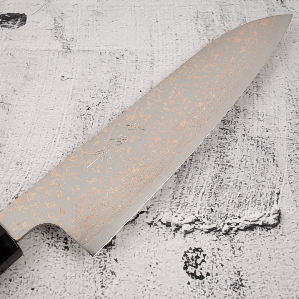 Takeshi Saji VG10 Rainbow Damascus Gyuto 180mm Ebony Handle Mosaic Pin