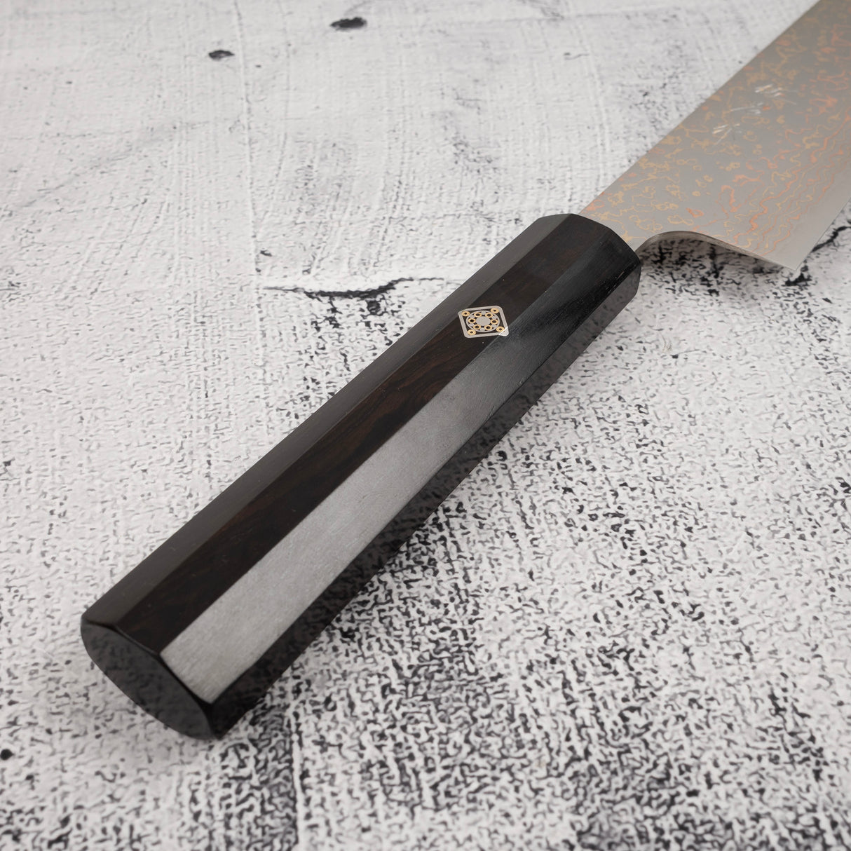 Takeshi Saji VG10 Rainbow Damascus Gyuto 180mm Ebony Handle Mosaic Pin