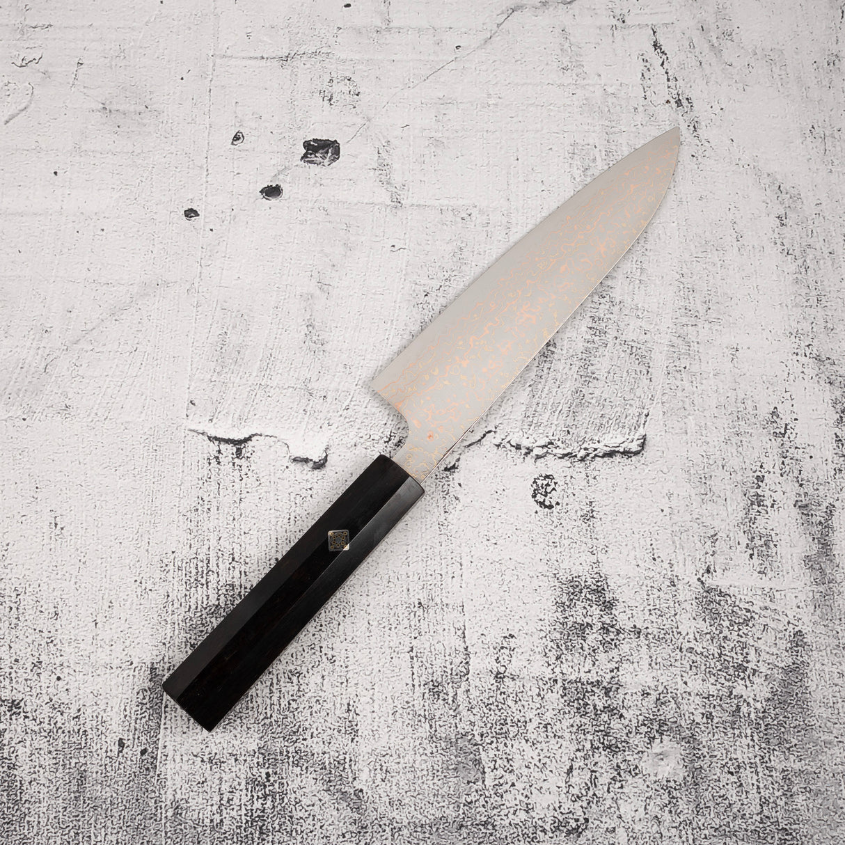 Takeshi Saji VG10 Rainbow Damascus Gyuto 180mm Ebony Handle Mosaic Pin