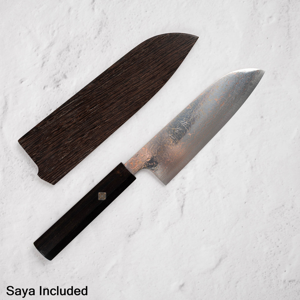 Takeshi Saji VG10 Rainbow Damascus Santoku 165mm Ebony Handle Mosaic Pin
