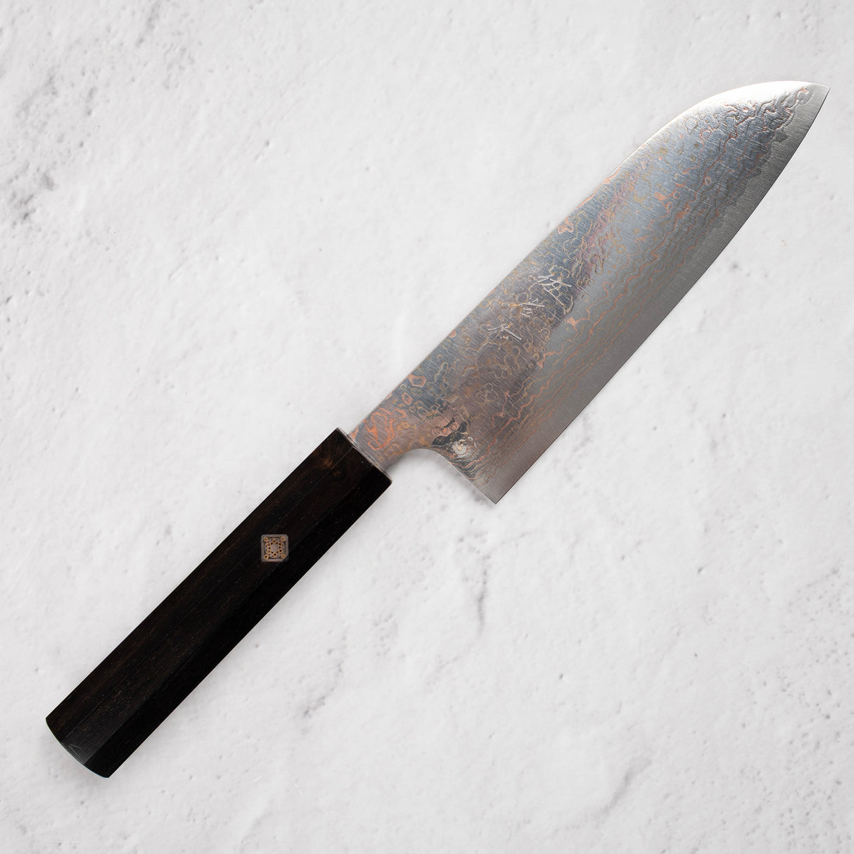 Takeshi Saji VG10 Rainbow Damascus Santoku 165mm Ebony Handle Mosaic Pin