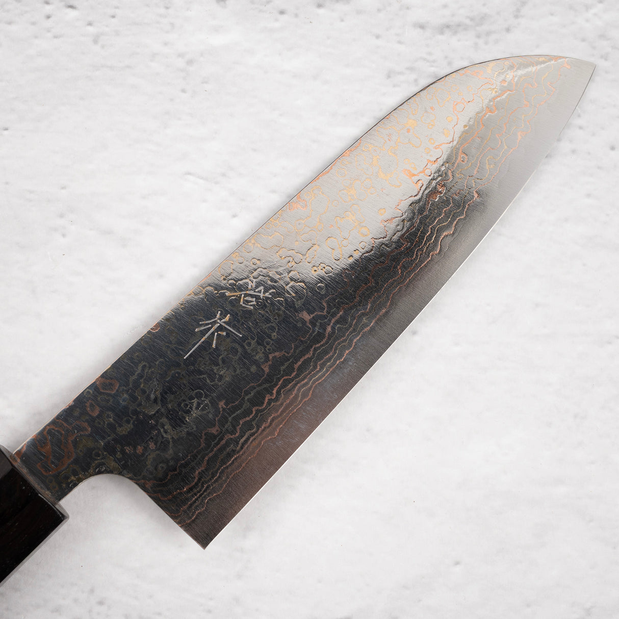 Takeshi Saji VG10 Rainbow Damascus Santoku 165mm Ebony Handle Mosaic Pin