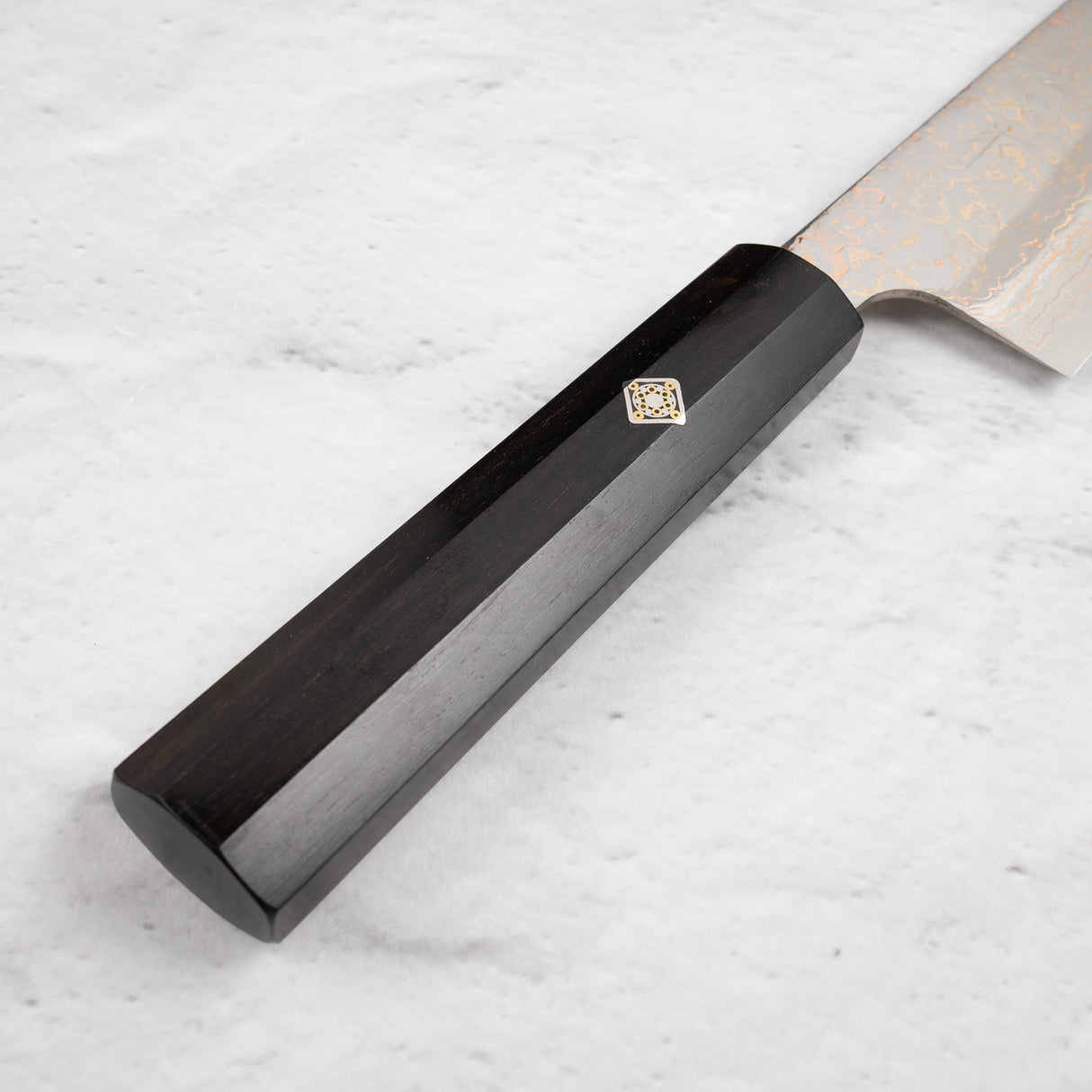 Takeshi Saji VG10 Rainbow Damascus Santoku 165mm Ebony Handle Mosaic Pin