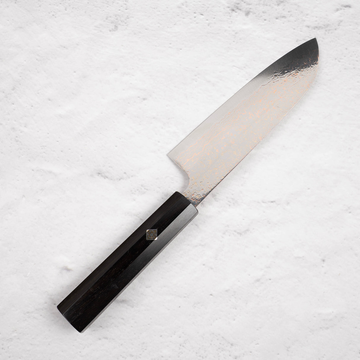 Takeshi Saji VG10 Rainbow Damascus Santoku 165mm Ebony Handle Mosaic Pin