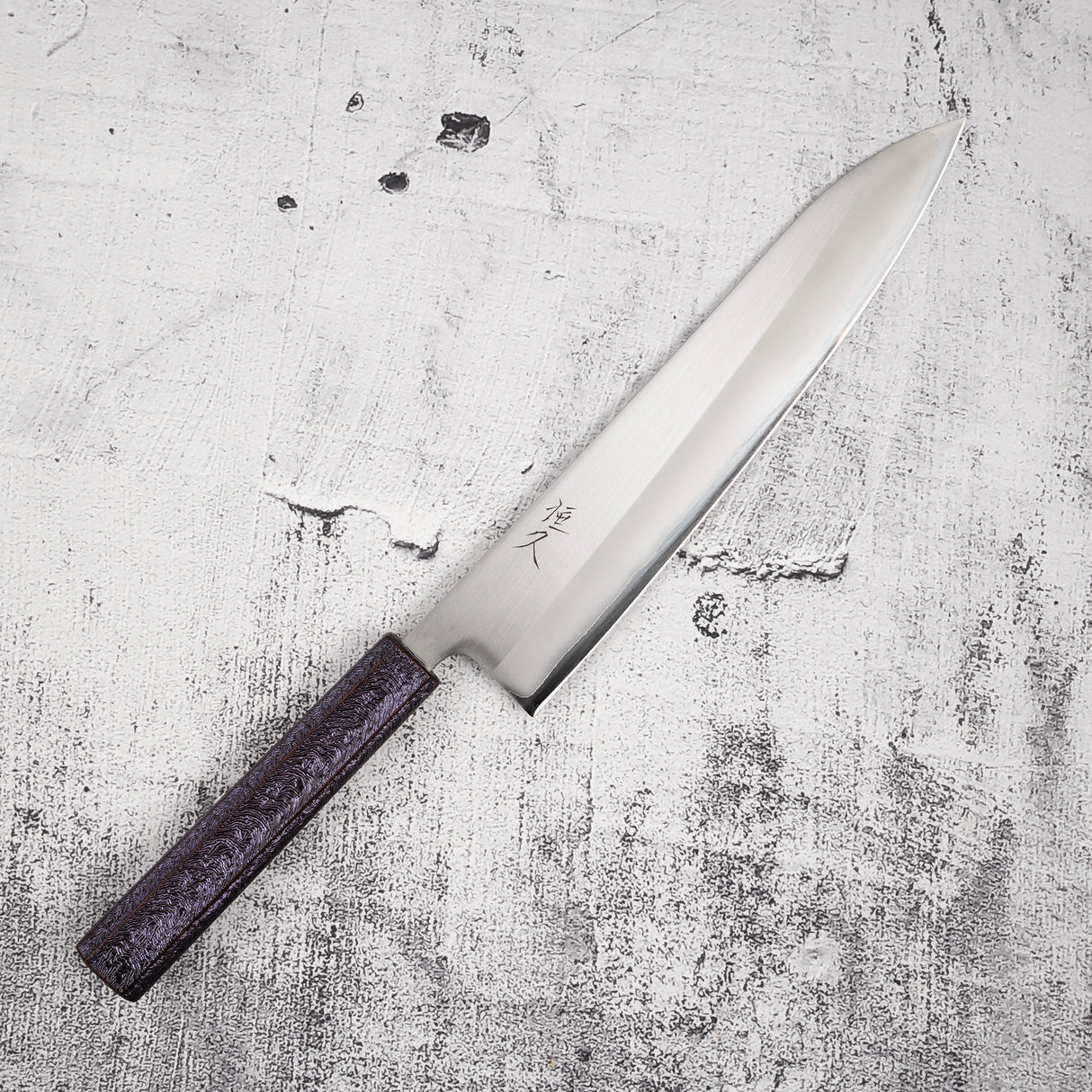 Tsunehisa White 1 S/S Clad Kasumi Gyuto 240mm Purple Handle