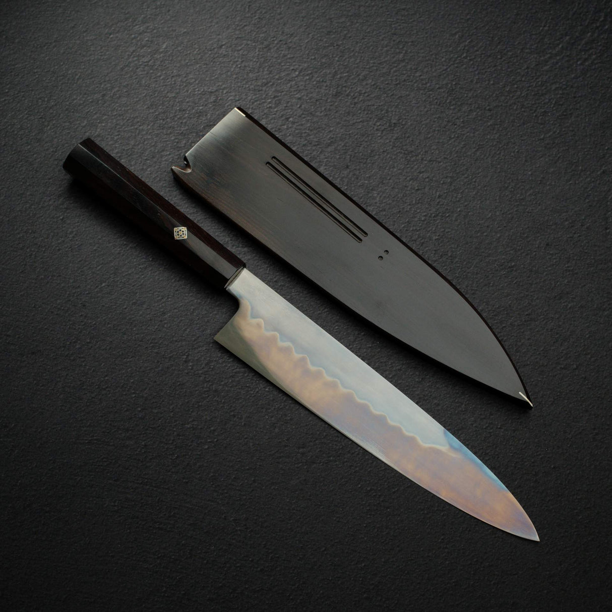 極品:池田美和白鋼一號水本燒返切付牛刀 240mm 黑檀木套組