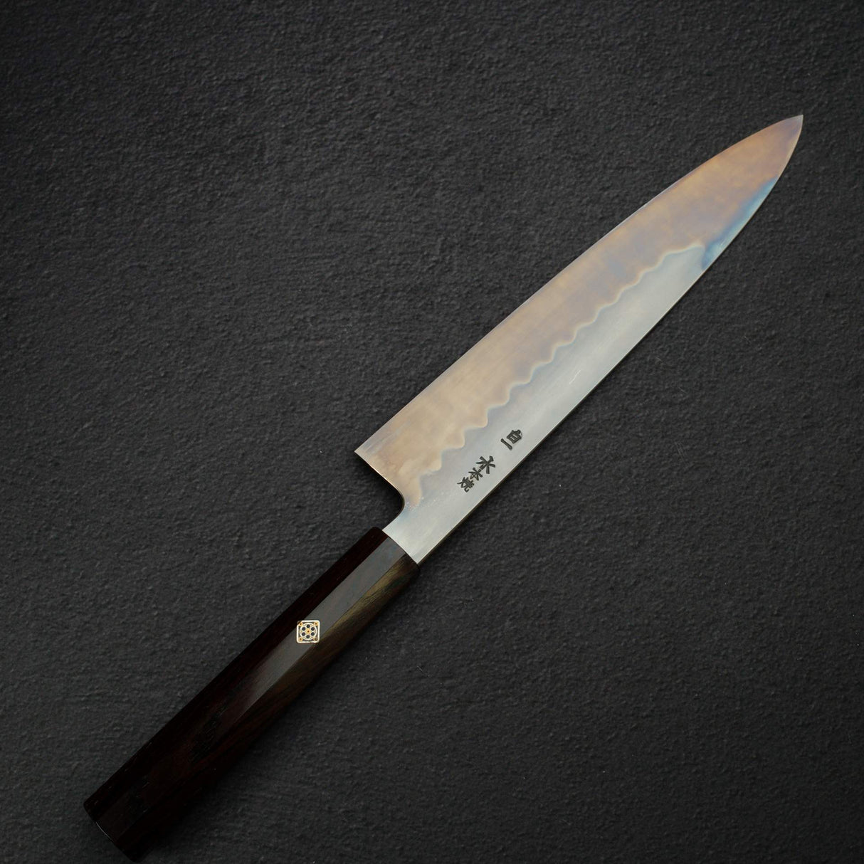 極品:池田美和白鋼一號水本燒返切付牛刀 240mm 黑檀木套組