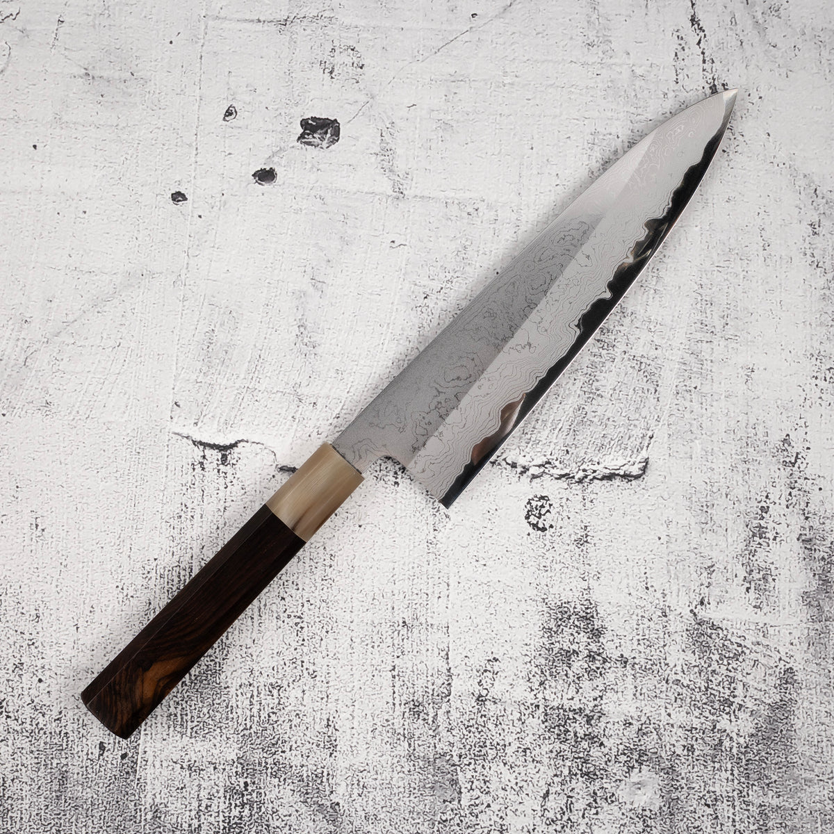 田中義一白鋼一號大馬士革牛刀210mm – Knives and Stones