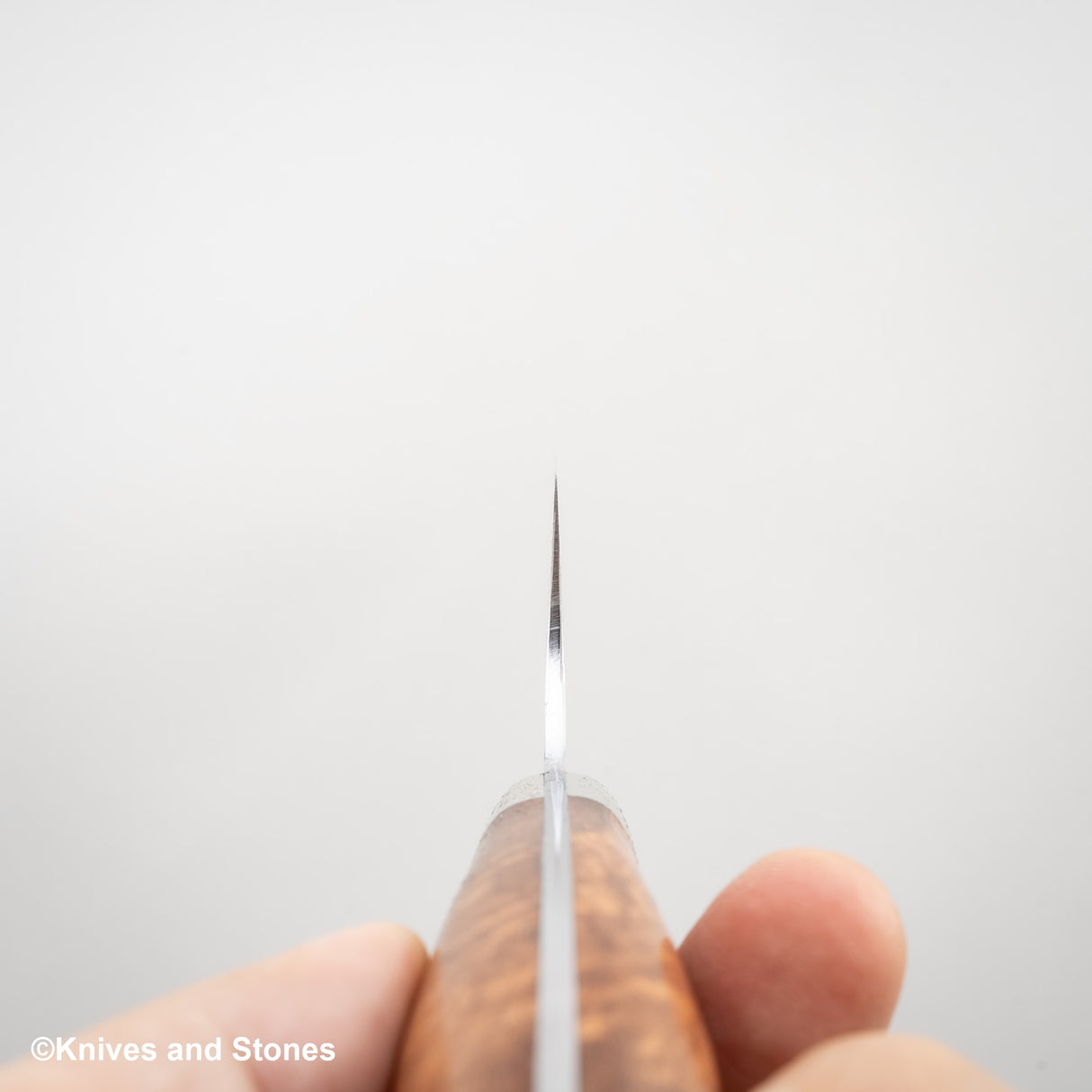 Yoshimi Kato SG2 Minamo Gyuto 210mm Amboyna Burl Western, Shikakkei Tsuchime