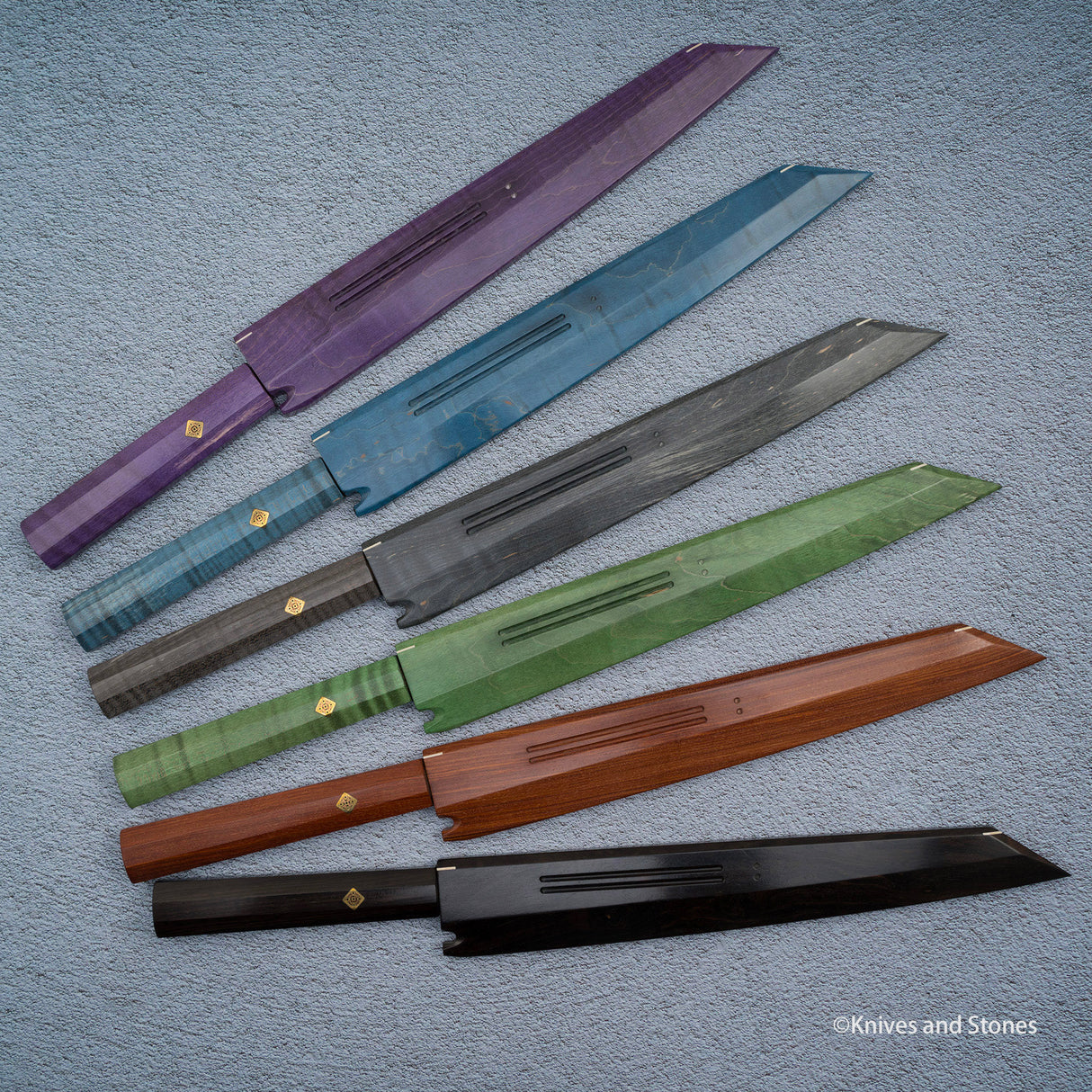 K&S Magnetic Kiritsuke Yanagiba Saya & Handle Set Stabilized Curly Maple / Ebony / Pau Rosa