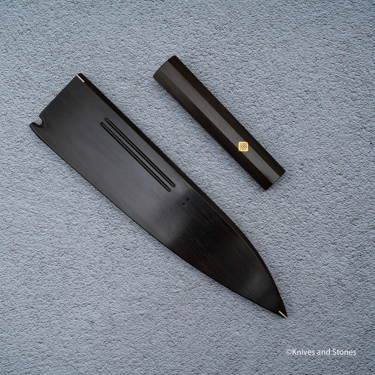 K&S Magnetic 240mm Gyuto Saya & Handle Set Stabilized Curly Maple / Ebony