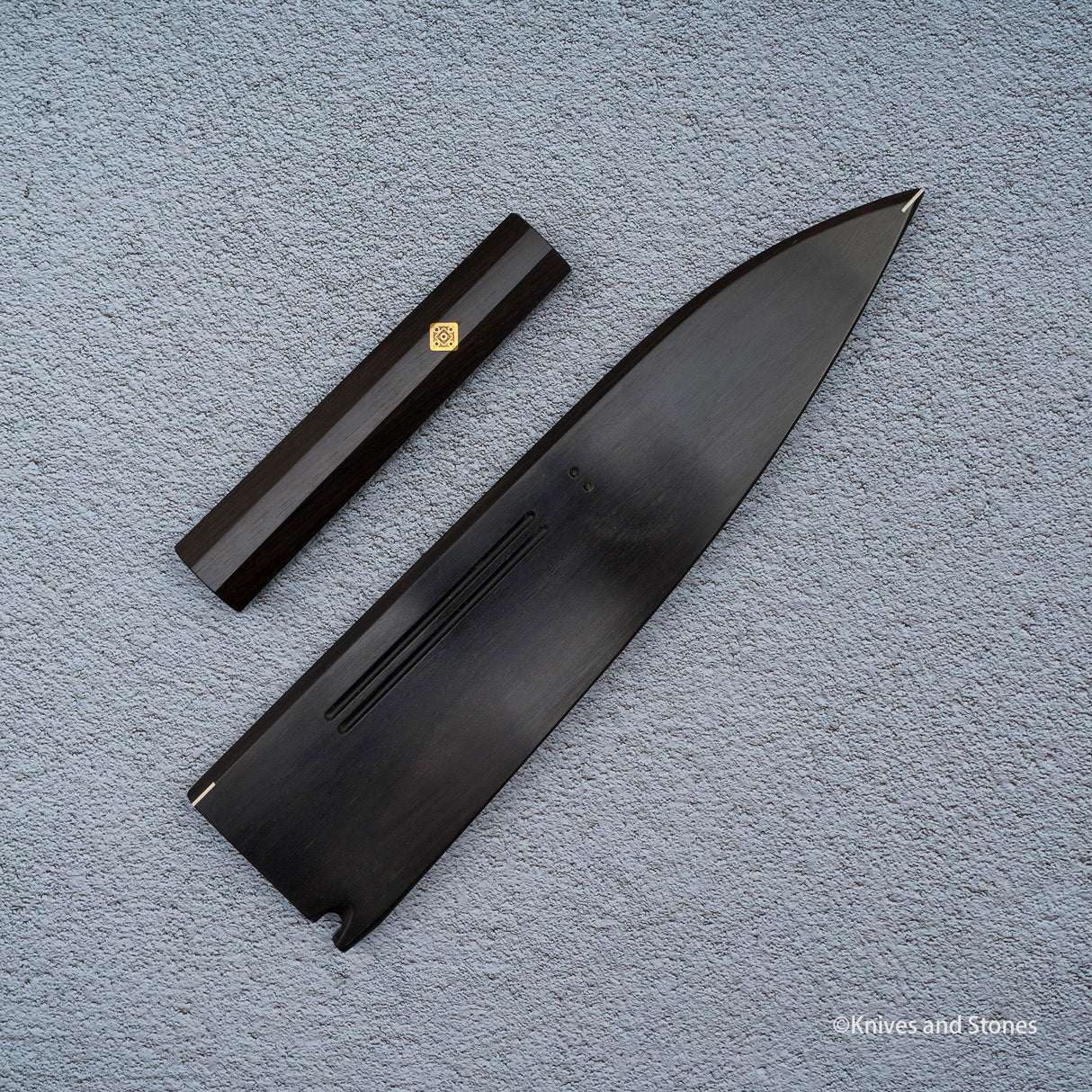 K&S Magnetic 240mm Gyuto Saya & Handle Set Stabilized Curly Maple / Ebony