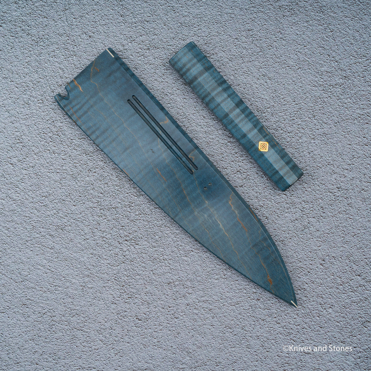 K&S Magnetic 240mm Gyuto Saya & Handle Set Stabilized Curly Maple / Ebony