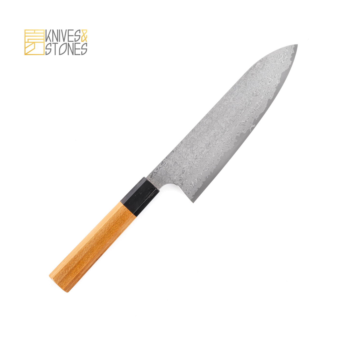 Hatsukokoro Ginsan 大馬士革土目三德 180mm 帶柚木手柄,由 Yoshihiro Yauji 設計