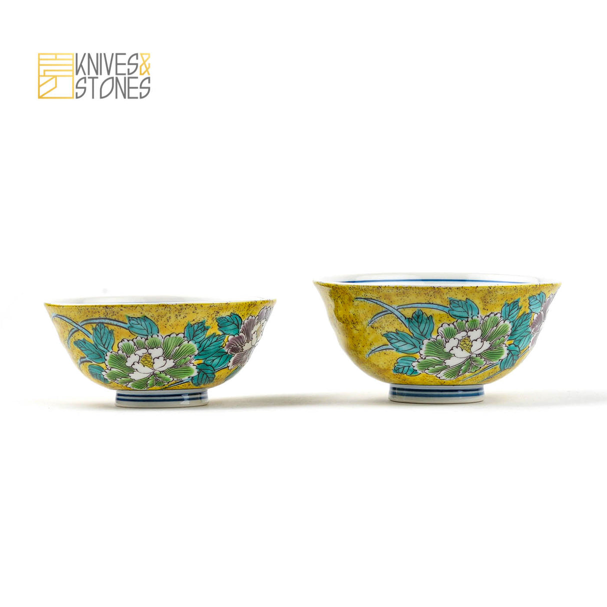 Rice Bowl Set Yoshida Botan (吉田屋牡丹, Peony Flower) Kutani Ware