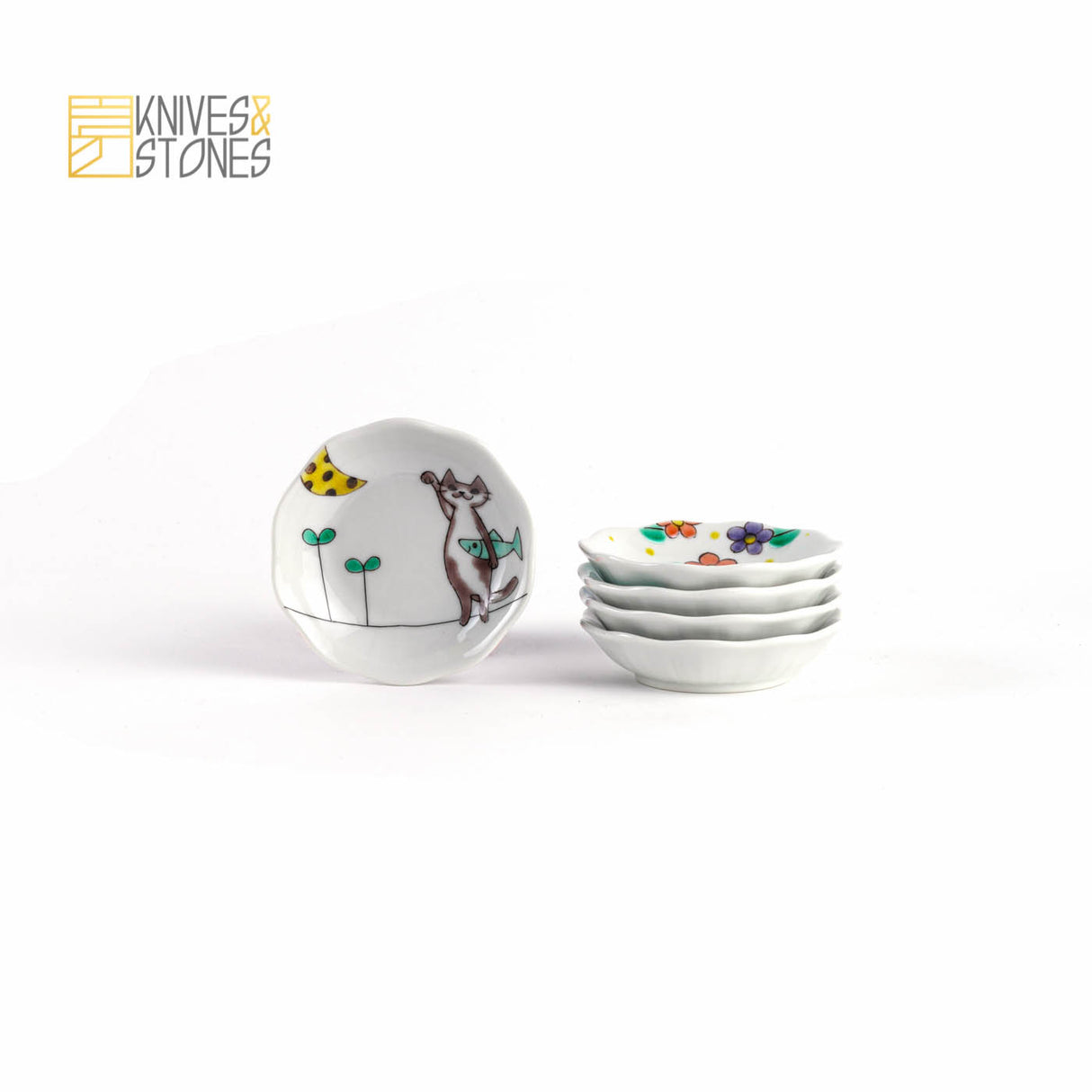 Meow Theme Tapas Plate Set of 5 Kutani Ware
