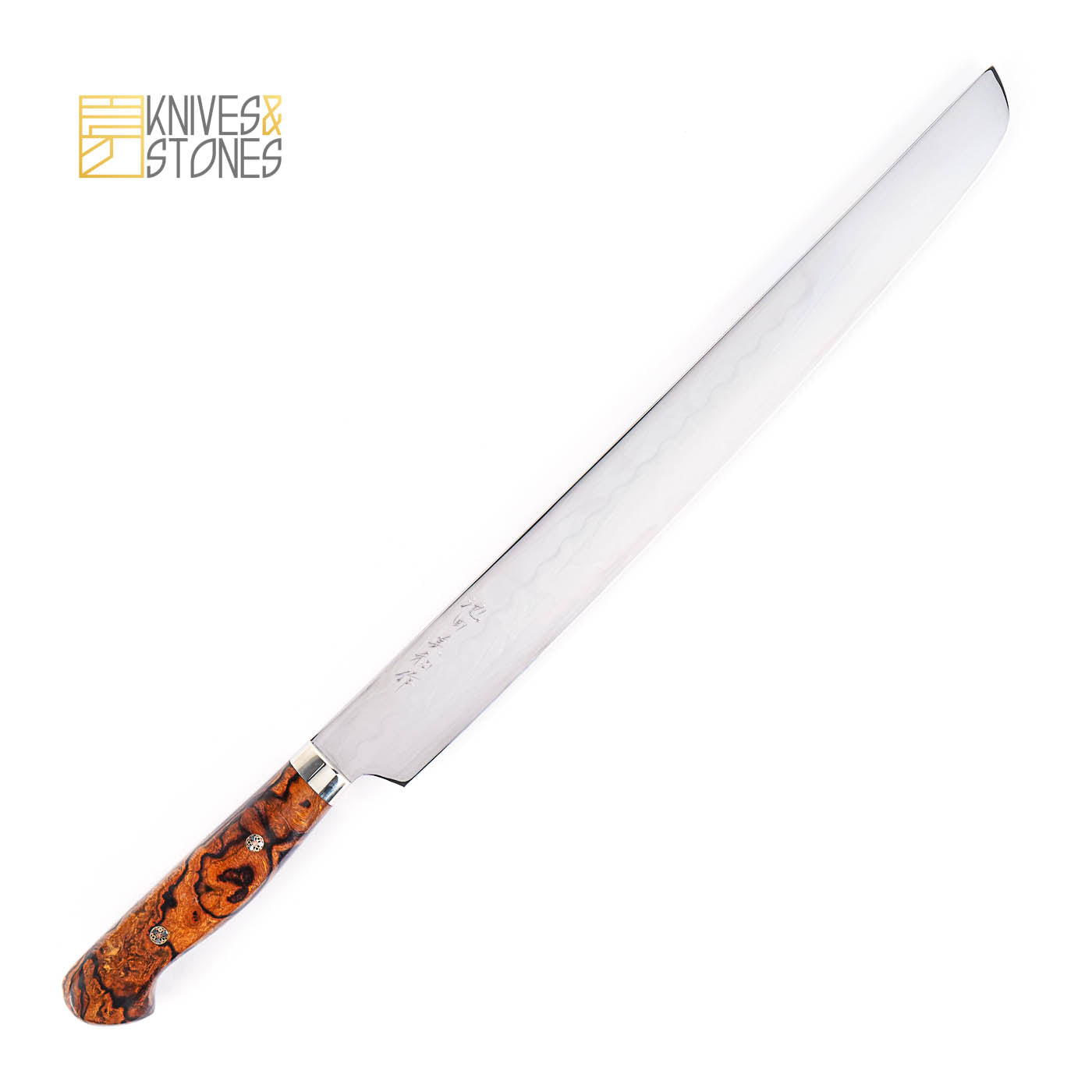 Yoshikazu Ikeda (池田美和) Honyaki Western Sakimaru Sujihiki 270mm 鐵木手柄