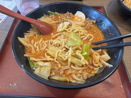 A bowl of ramen at Hachiban Ramen’s Takefu branch.