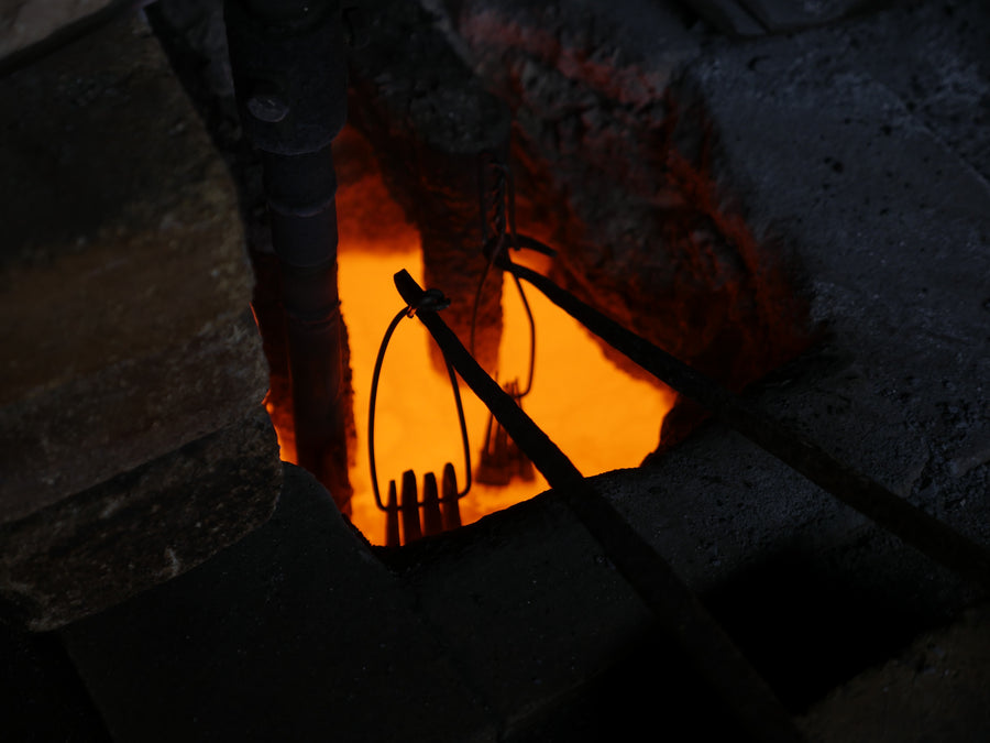 Glowing steel inside the hearth of Shigeki Tanaka's forge, Miki, 2016