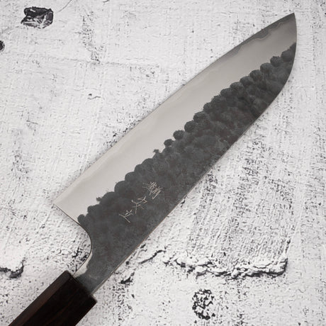 Anryu Aogami Super Hammered Kurouchi Santoku 175mm Ebony Handle