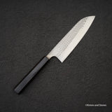 安立勝重 青紙二號槌目不鏽鋼夾層三德刀170mm 黑檀柄