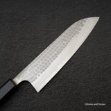 安立勝重 青紙二號槌目不鏽鋼夾層三德刀170mm 黑檀柄