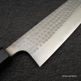 安立勝重 青紙二號槌目不鏽鋼夾層三德刀170mm 黑檀柄