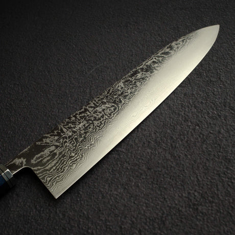 加茂詞朗 墨流 SG2 大馬士革 牛刀 240mm，穩定化捲曲楓木刀柄