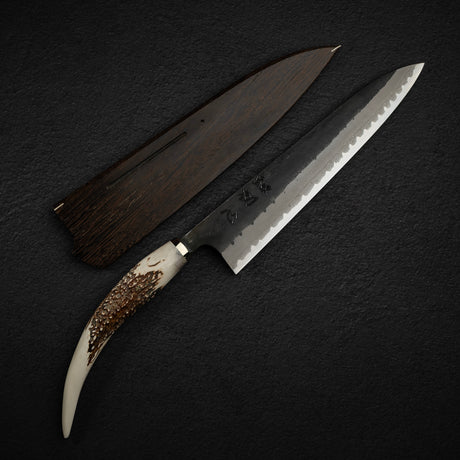 初心 Shinkiro 青紙 Super 牛刀 240mm 大馬士革黑打 鹿角柄