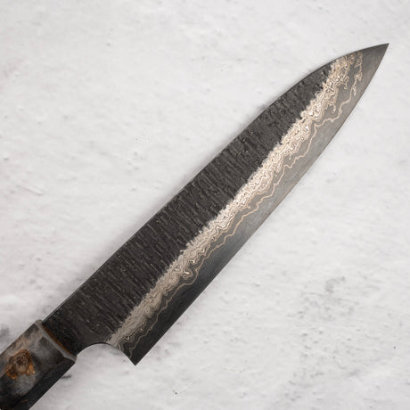 Hatsukokoro Itadaki Blue2 &amp; White2 雙核大馬士革 Tsushime Petty 150mm 帶 Saya