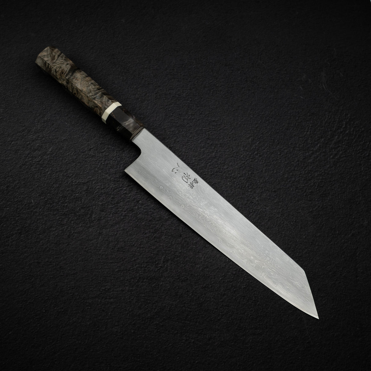 中川 青鋼一號 大馬士革 切付 牛刀 255mm 樺木柄