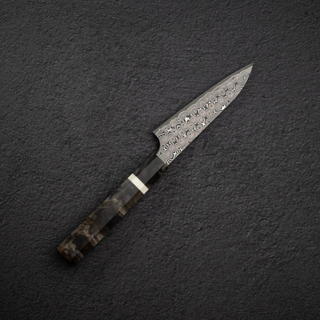 二唐 暗紋 SG2鋼 / SG2粉末高速鋼 雨滴紋 大馬士革 小刀 / 蔬果刀 120mm 樺木 柄