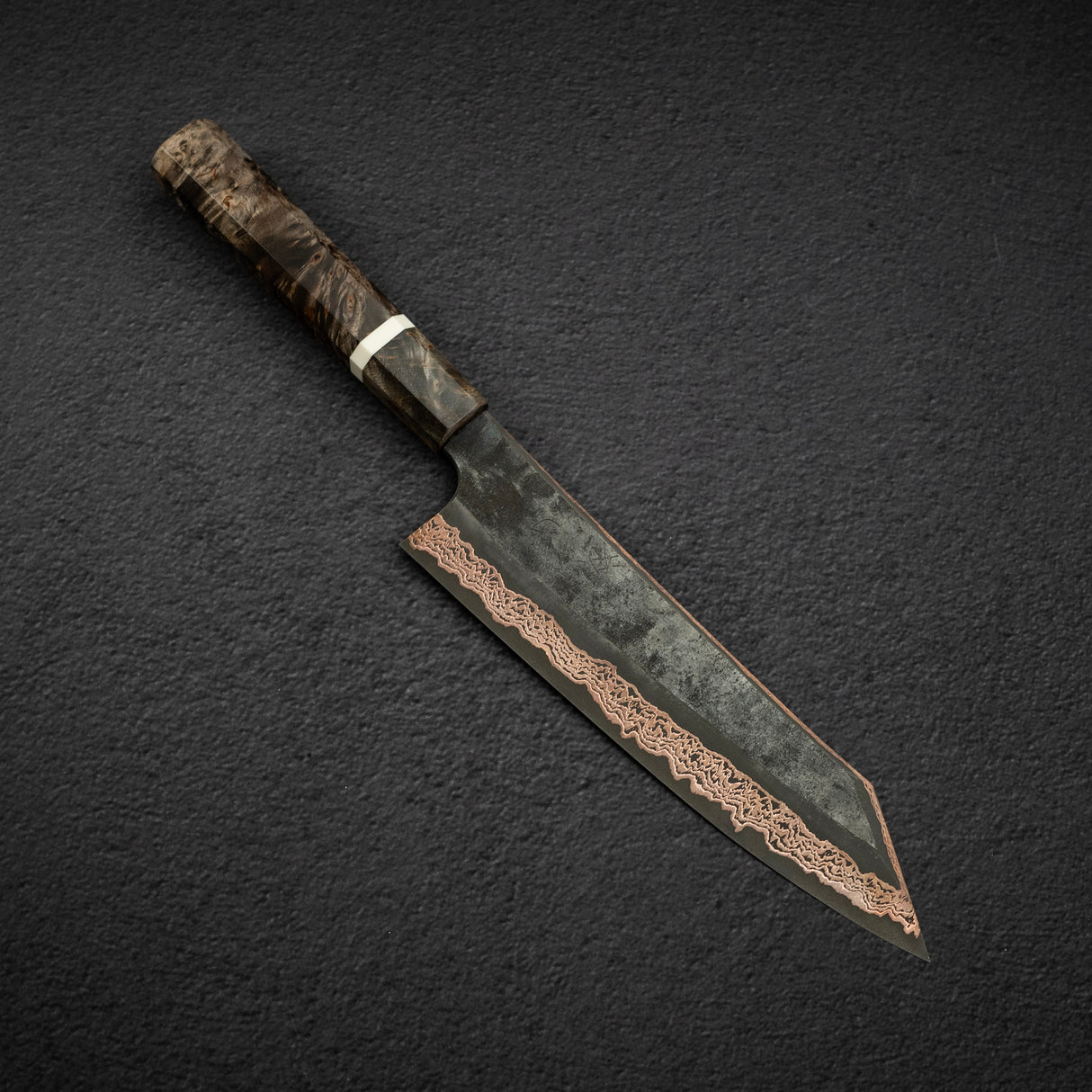 初心 x 二唐 Yorokobi SLD鋼 銅 大馬士革 切付 牛刀 210mm 樺木 柄