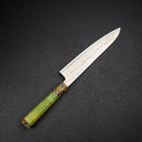 初心 孔雀 V-Toku-2 牛刀 210mm 彩虹 大馬士革 處理 綠