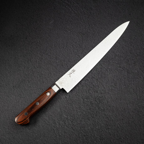 Tsunehisa ZA18 Damascus Sujihiki 240 mm Brown Western Handle