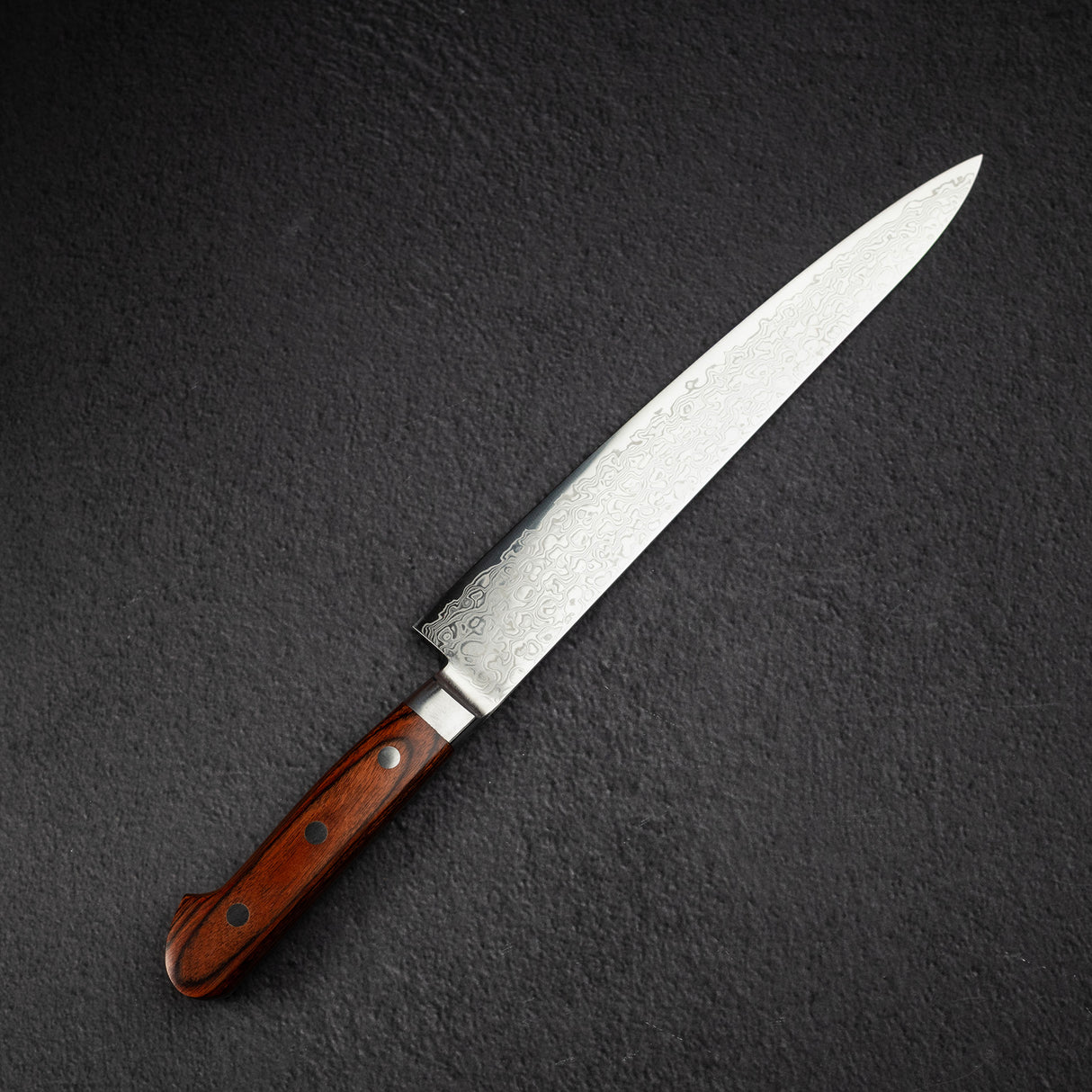 Tsunehisa ZA18 Damascus Sujihiki 240 mm Brown Western Handle
