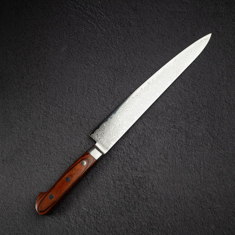 Tsunehisa ZA18 Damascus Sujihiki 240 mm Brown Western Handle
