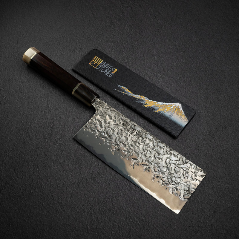 貴輔 x 新國 ATS34 中華包丁 鎚目 鏡面 霞 處理 180mm w 刀套