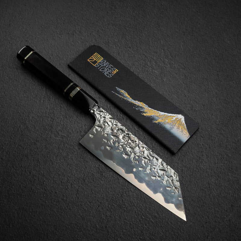 貴輔 x 新國 ATS34 文化刀 鎚目 鏡面 霞 處理 180mm w 刀套