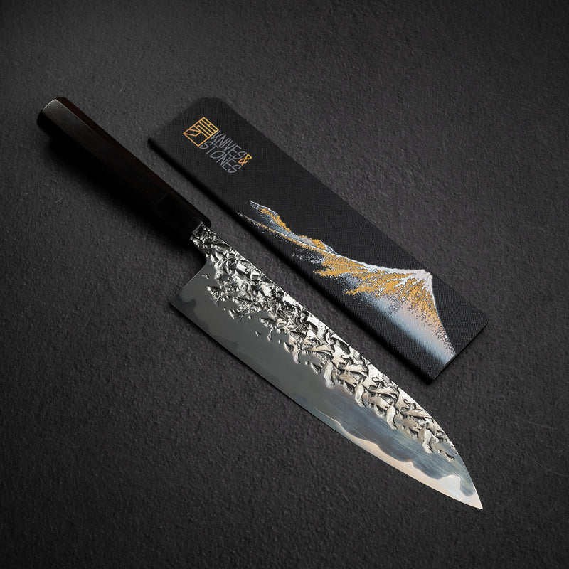 貴輔 x 新國 ATS34 牛刀 鎚目 鏡面 霞 240mm w 刀套