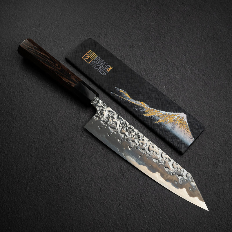貴輔 x 新國 ATS34 切付 牛刀 鎚目 鏡面 霞 210mm w 刀套