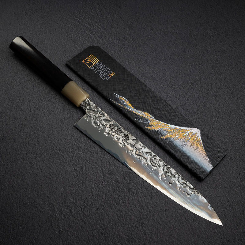 貴輔 x 新國 ATS34 筋引 鎚目 鏡面 霞 240mm w 刀套